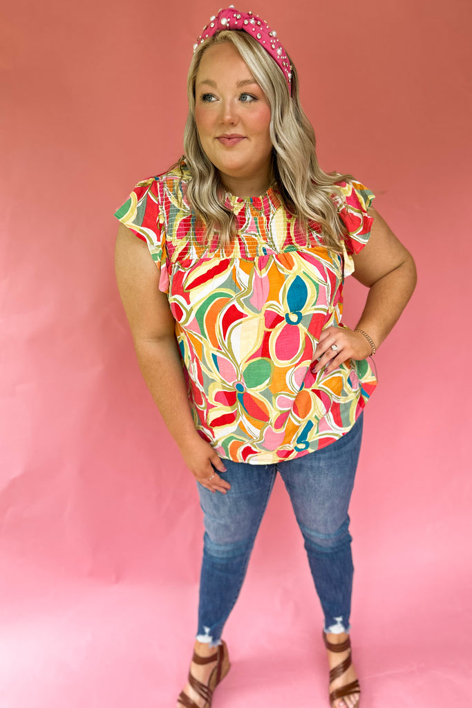 Mel Floral Print Mock Collar Smocked Top - Be You Boutique
