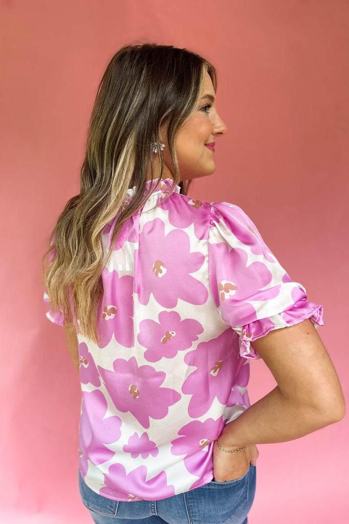 Kristy Floral Print Mock Neck Short Sleeve Top - Be You Boutique