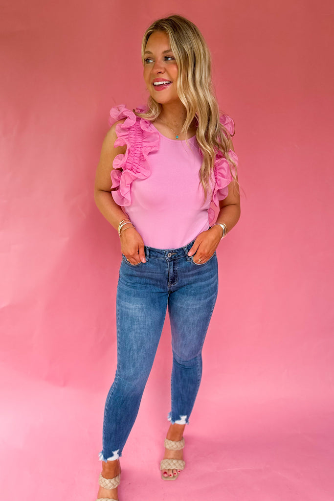 Bella Round Neck Sleeveless Bodysuit with Organza Trim - Be You Boutique