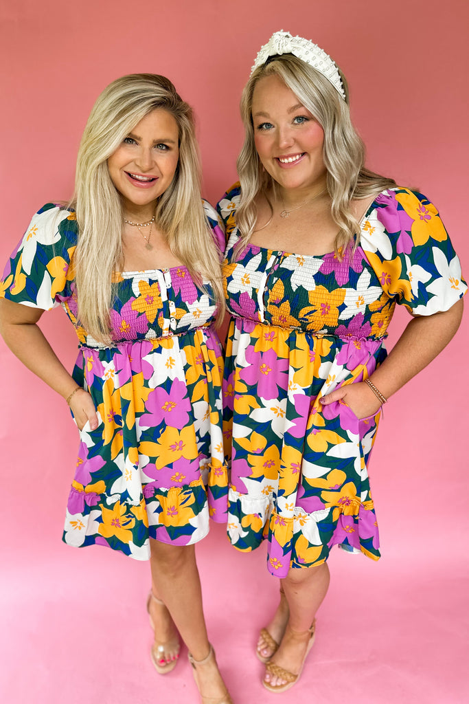 Tabby Floral Print Smocked Button Chest Ruffled Dress - Be You Boutique