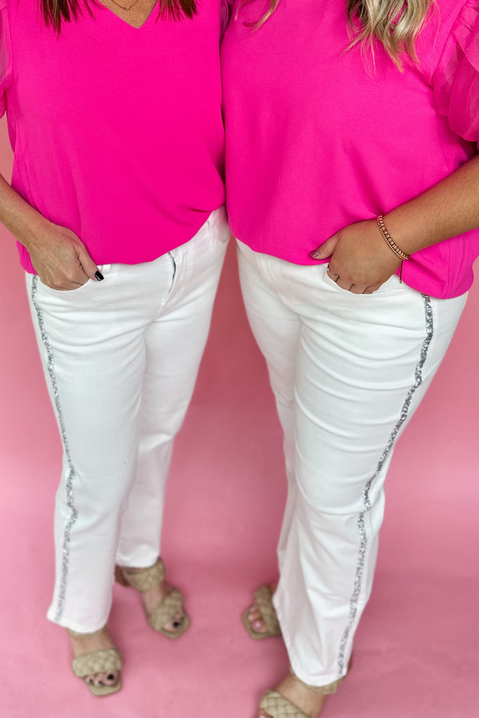 Risen Margot High Rise Rhinestone Strip Straight Denim Jeans - Be You Boutique