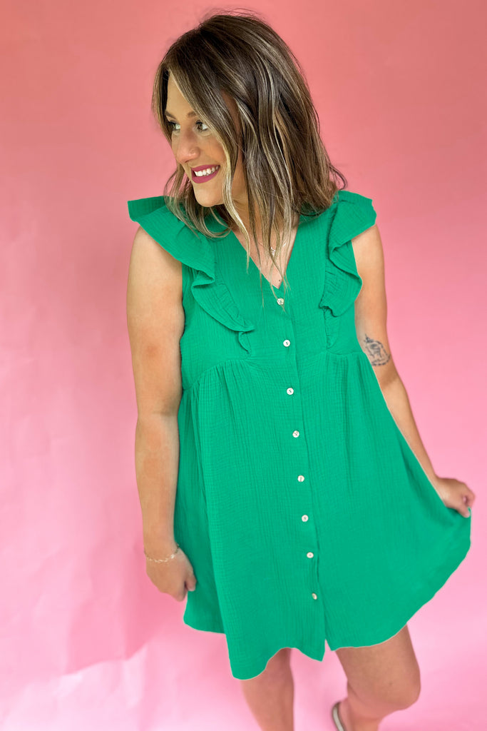 Carlisle Short Sleeve V Neck Button Dress - Be You Boutique