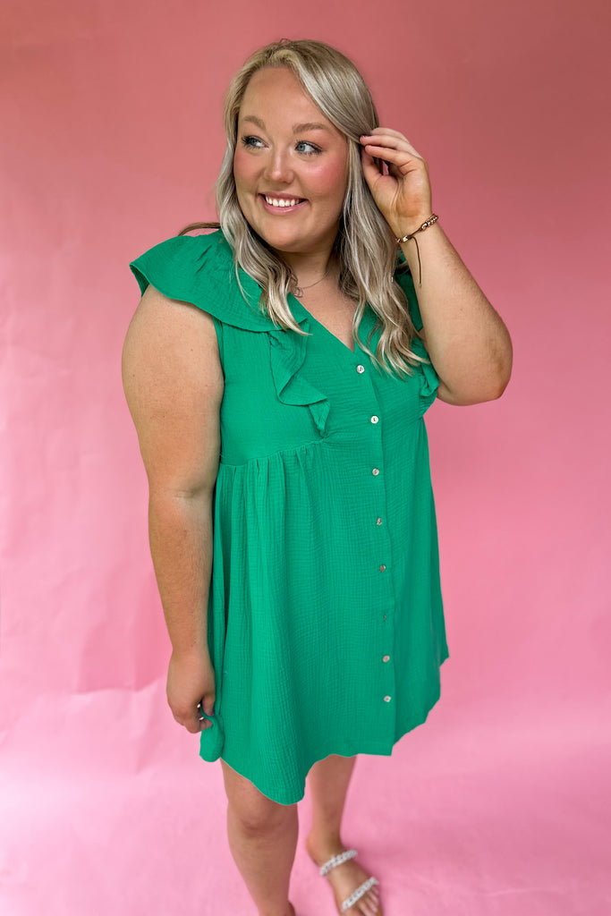 Carlisle Short Sleeve V Neck Button Dress - Be You Boutique