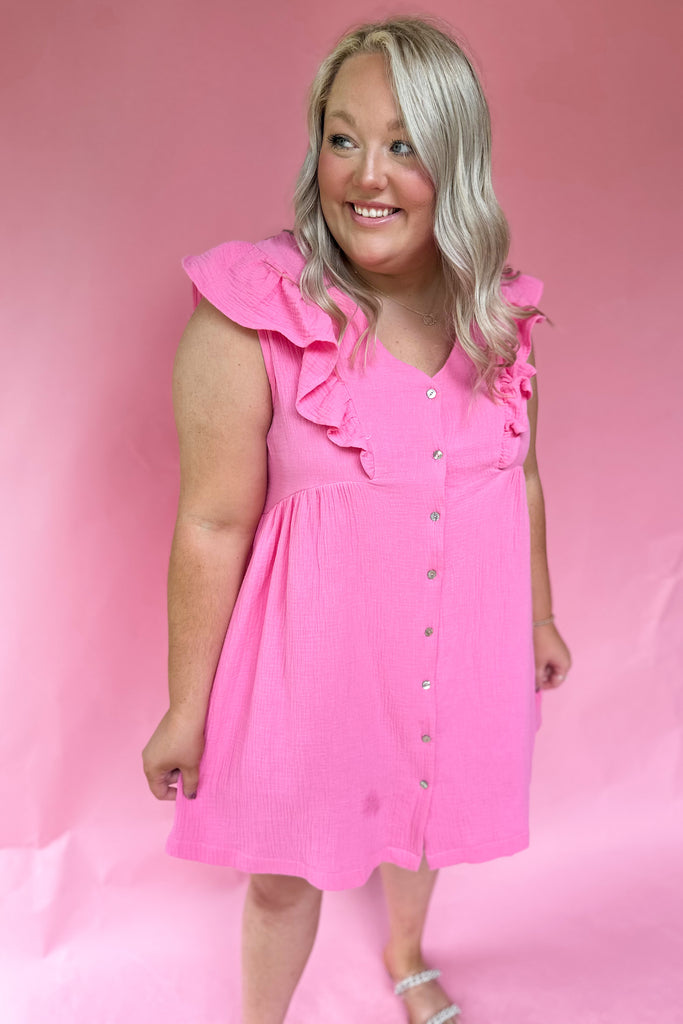 Carlisle Short Sleeve V Neck Button Dress - Be You Boutique