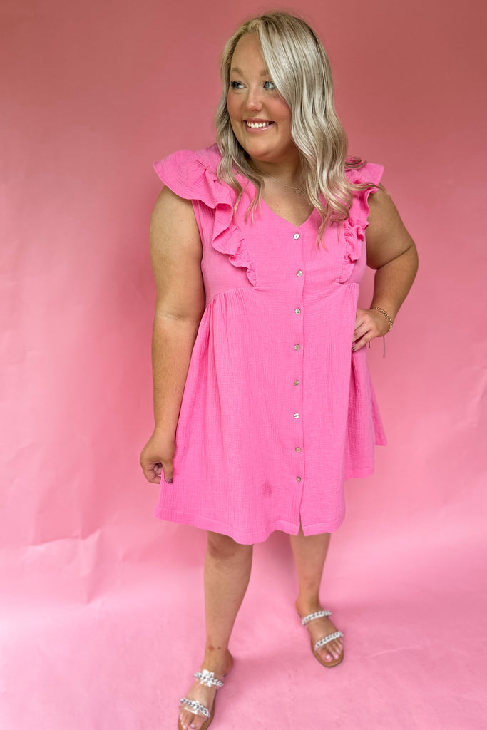 Carlisle Short Sleeve V Neck Button Dress - Be You Boutique