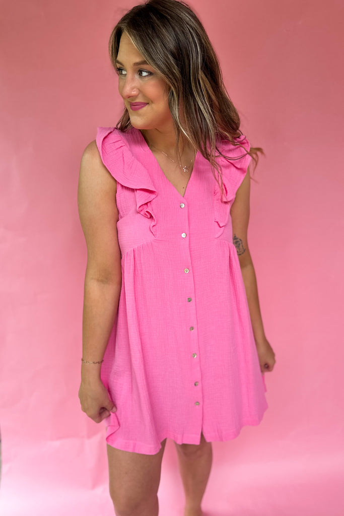 Carlisle Short Sleeve V Neck Button Dress - Be You Boutique