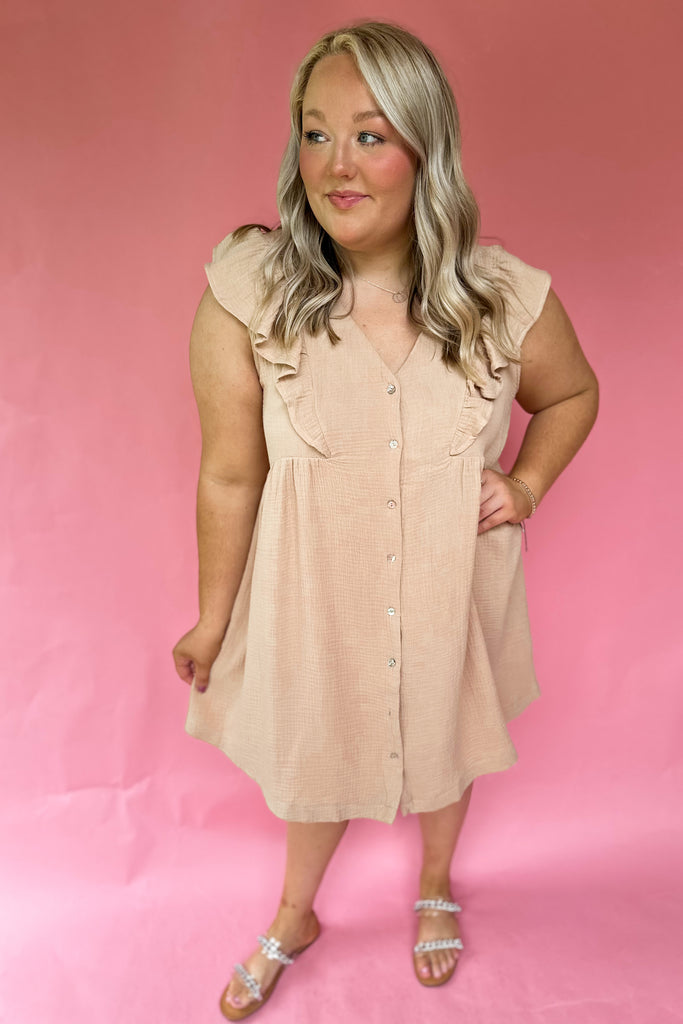 Carlisle Short Sleeve V Neck Button Dress - Be You Boutique