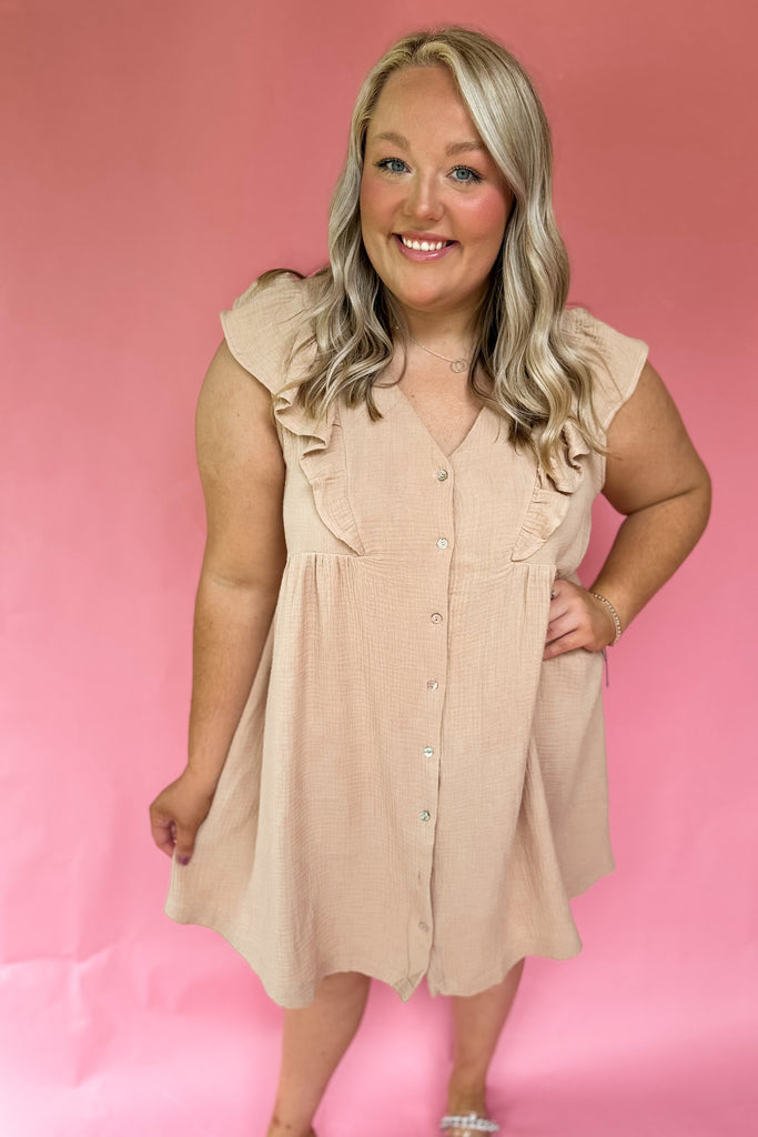 Carlisle Short Sleeve V Neck Button Dress - Be You Boutique