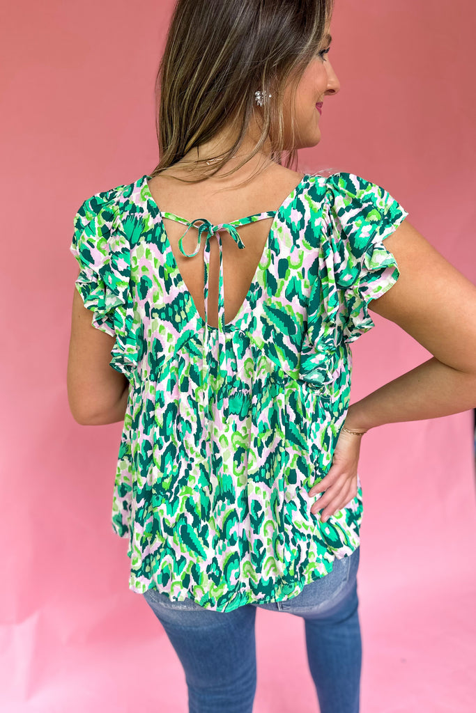 Kasper Printed V Neck Flutter Sleeve Top - Be You Boutique