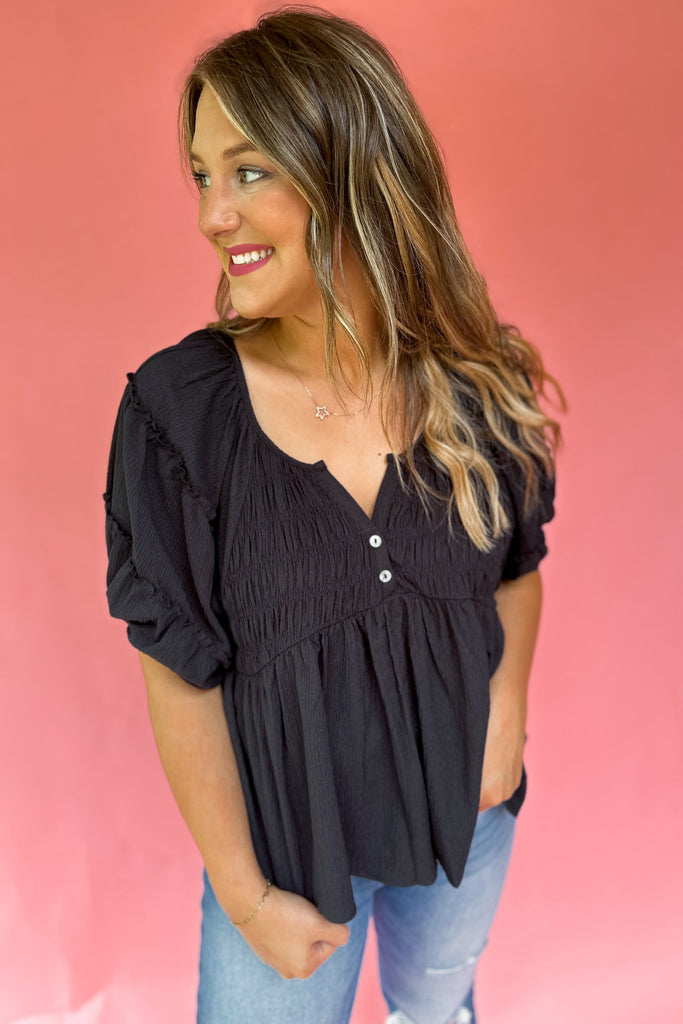 Blair Pleated Button Front Baby Doll Top - Be You Boutique