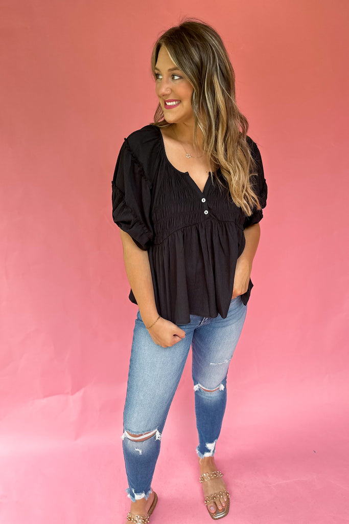 Blair Pleated Button Front Baby Doll Top - Be You Boutique