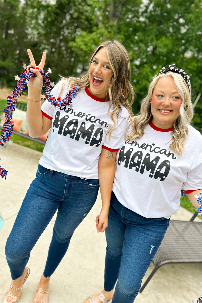 American Mama Graphic Tee Ringer Top - Be You Boutique