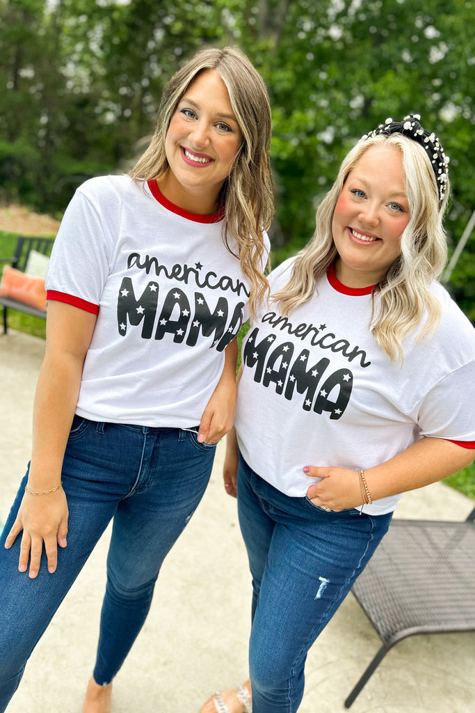American Mama Graphic Tee Ringer Top - Be You Boutique
