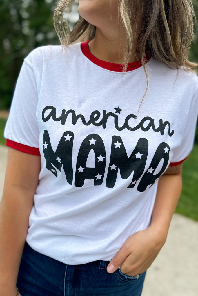 American Mama Graphic Tee Ringer Top - Be You Boutique