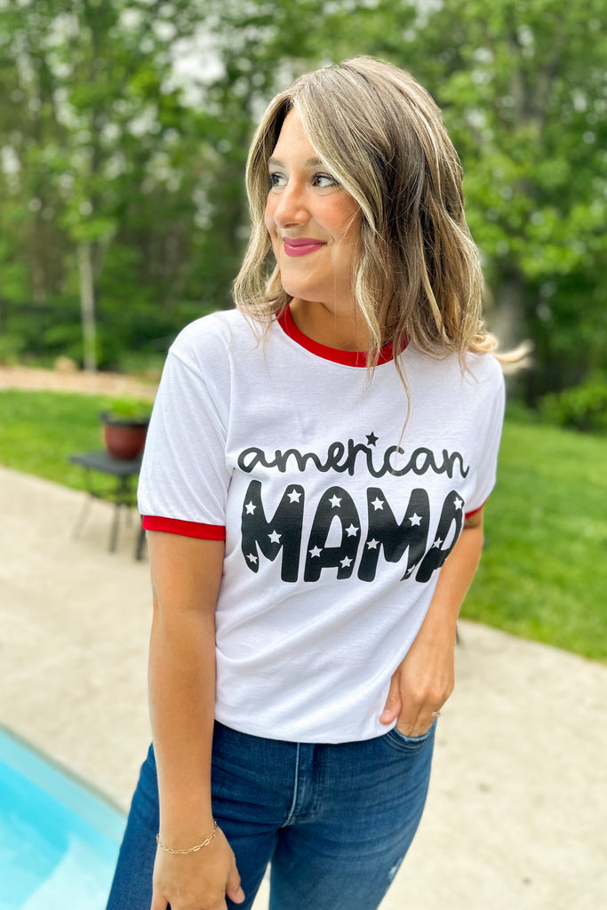 American Mama Graphic Tee Ringer Top - Be You Boutique