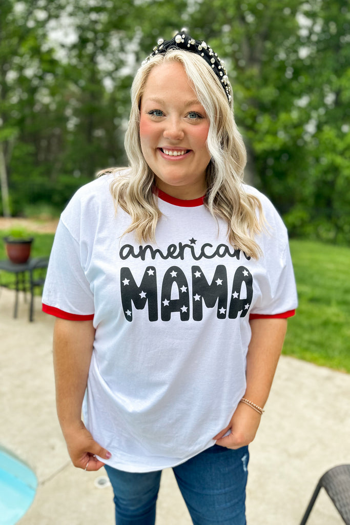 American Mama Graphic Tee Ringer Top - Be You Boutique