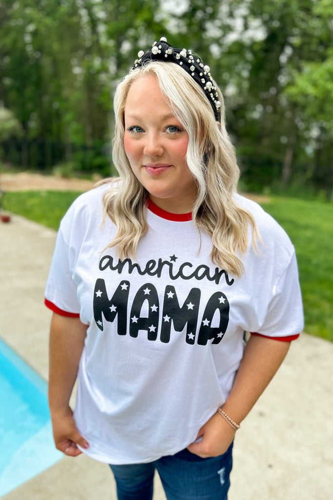 American Mama Graphic Tee Ringer Top - Be You Boutique