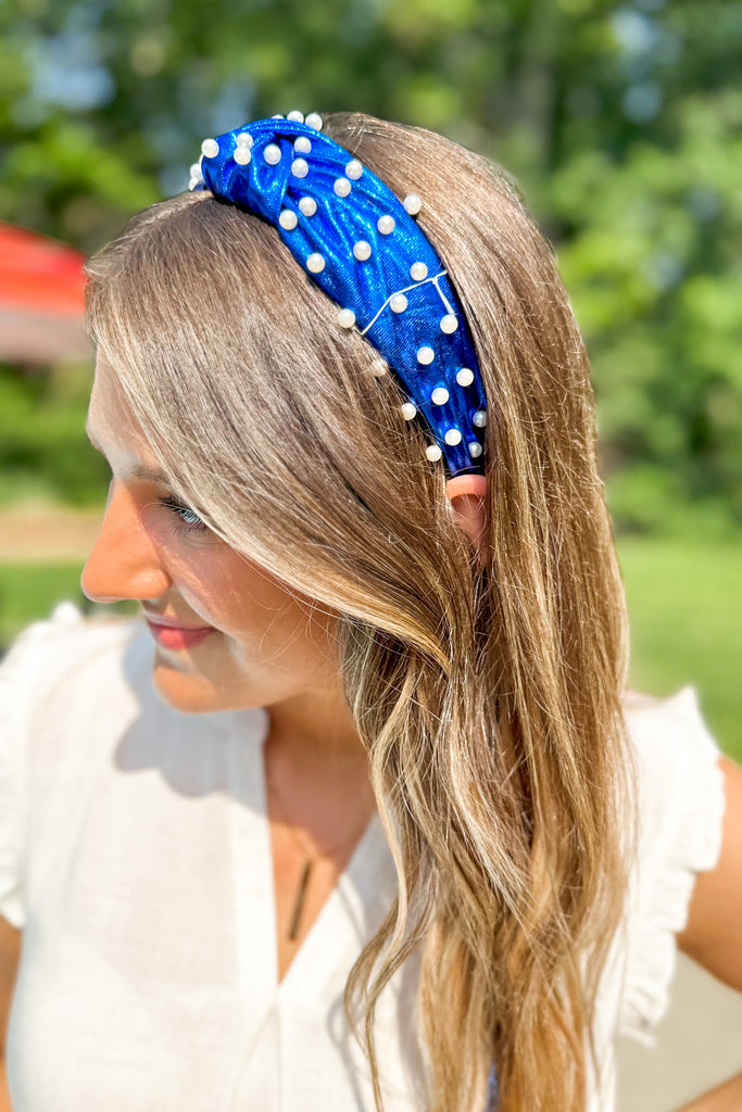 Abbie Pearl Studded Metallic Headband (Royal & Red) - Be You Boutique
