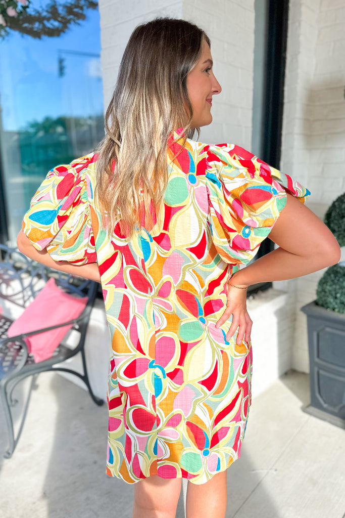 Angie Multi Color Floral Print Short Puff Sleeve Dress - Be You Boutique