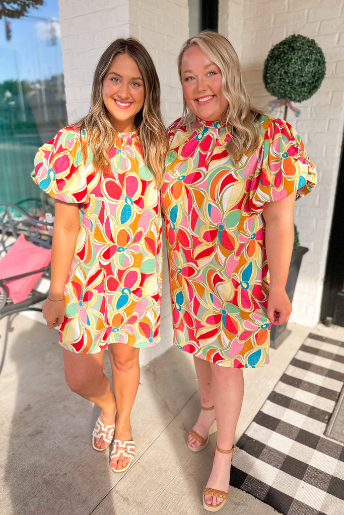 Angie Multi Color Floral Print Short Puff Sleeve Dress - Be You Boutique