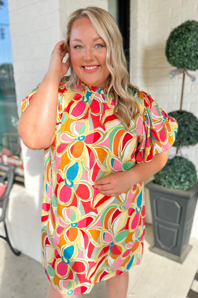 Angie Multi Color Floral Print Short Puff Sleeve Dress - Be You Boutique