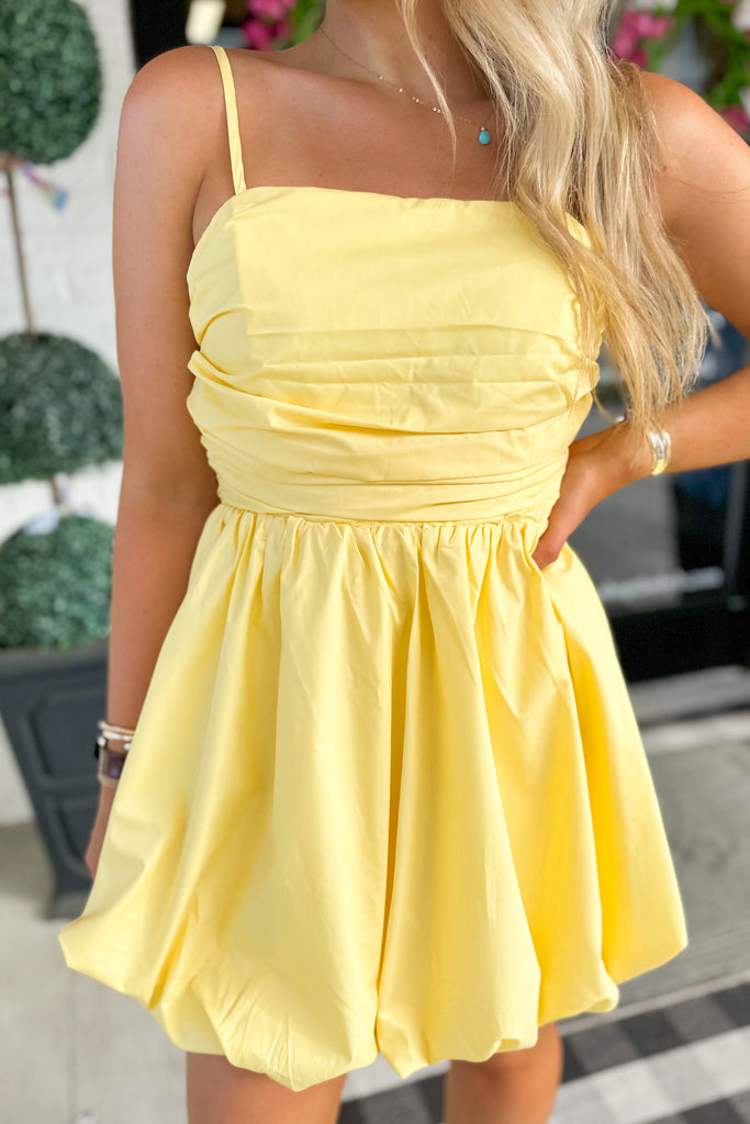 Lemon Square Neck Spaghetti Strap Dress - Be You Boutique