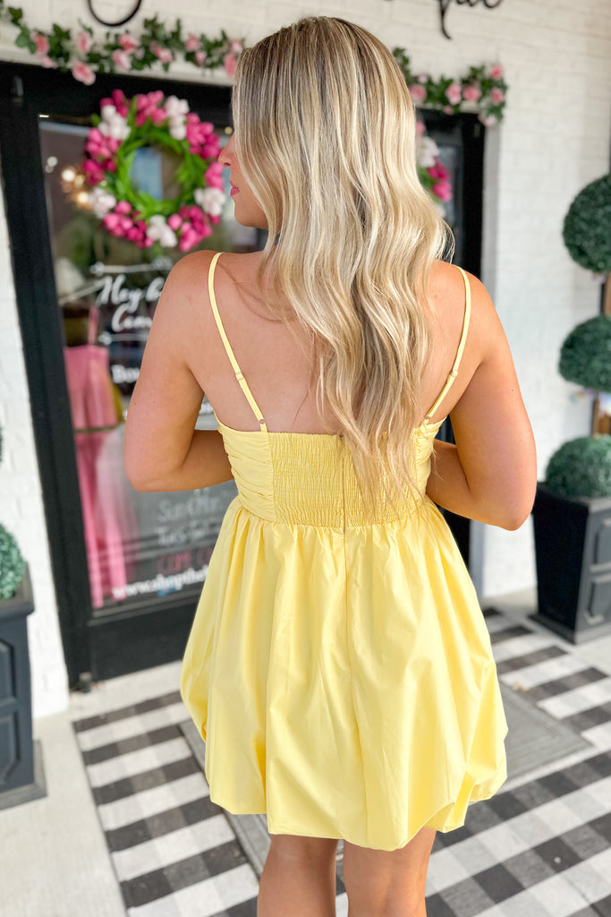 Lemon Square Neck Spaghetti Strap Dress - Be You Boutique