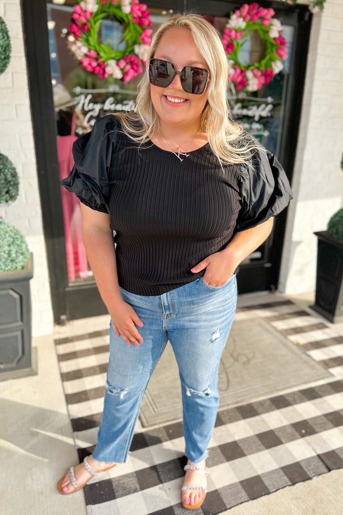 Peggy Poplin Bubble Sleeve Top - Be You Boutique