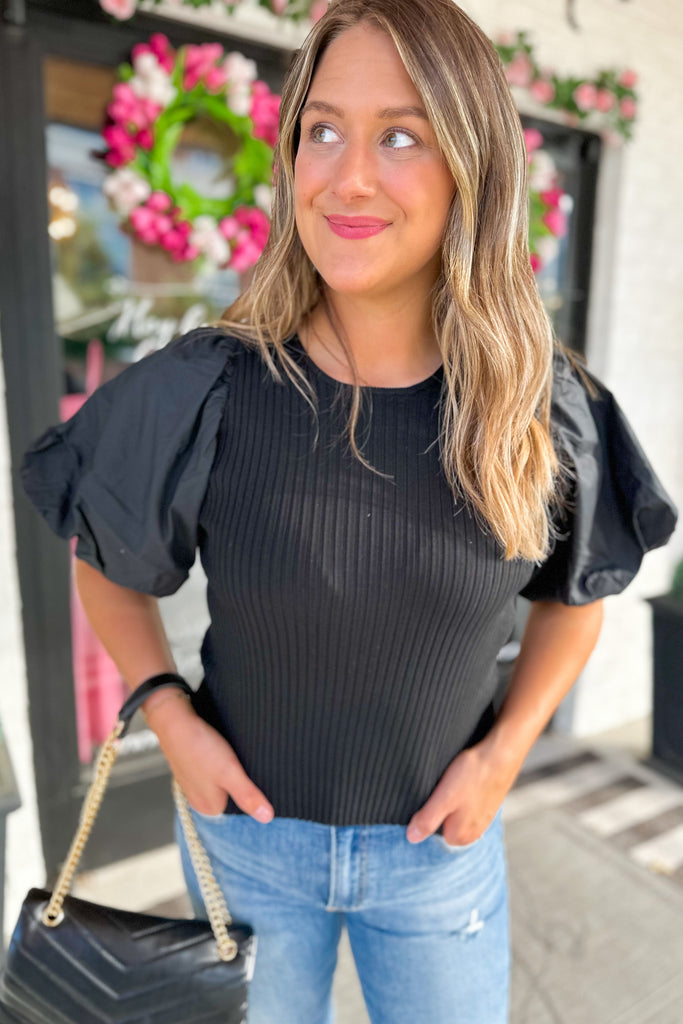 Peggy Poplin Bubble Sleeve Top - Be You Boutique