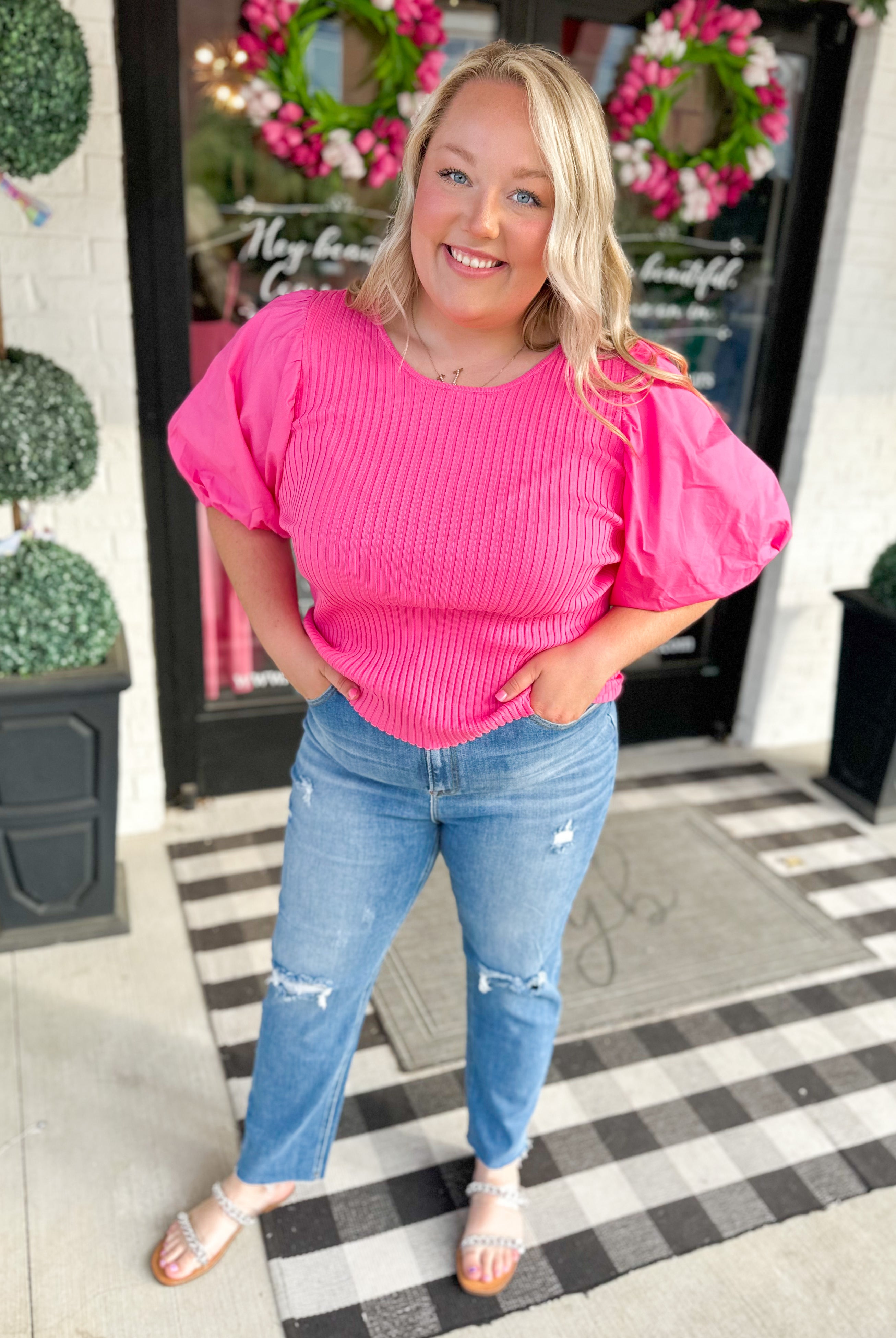Peggy Poplin Bubble Sleeve Top - Be You Boutique