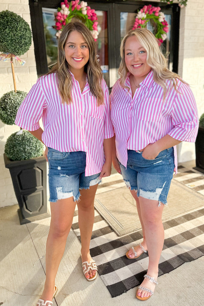 Malichi Striped Hi Lo Short Sleeve Collared Shirt - Be You Boutique