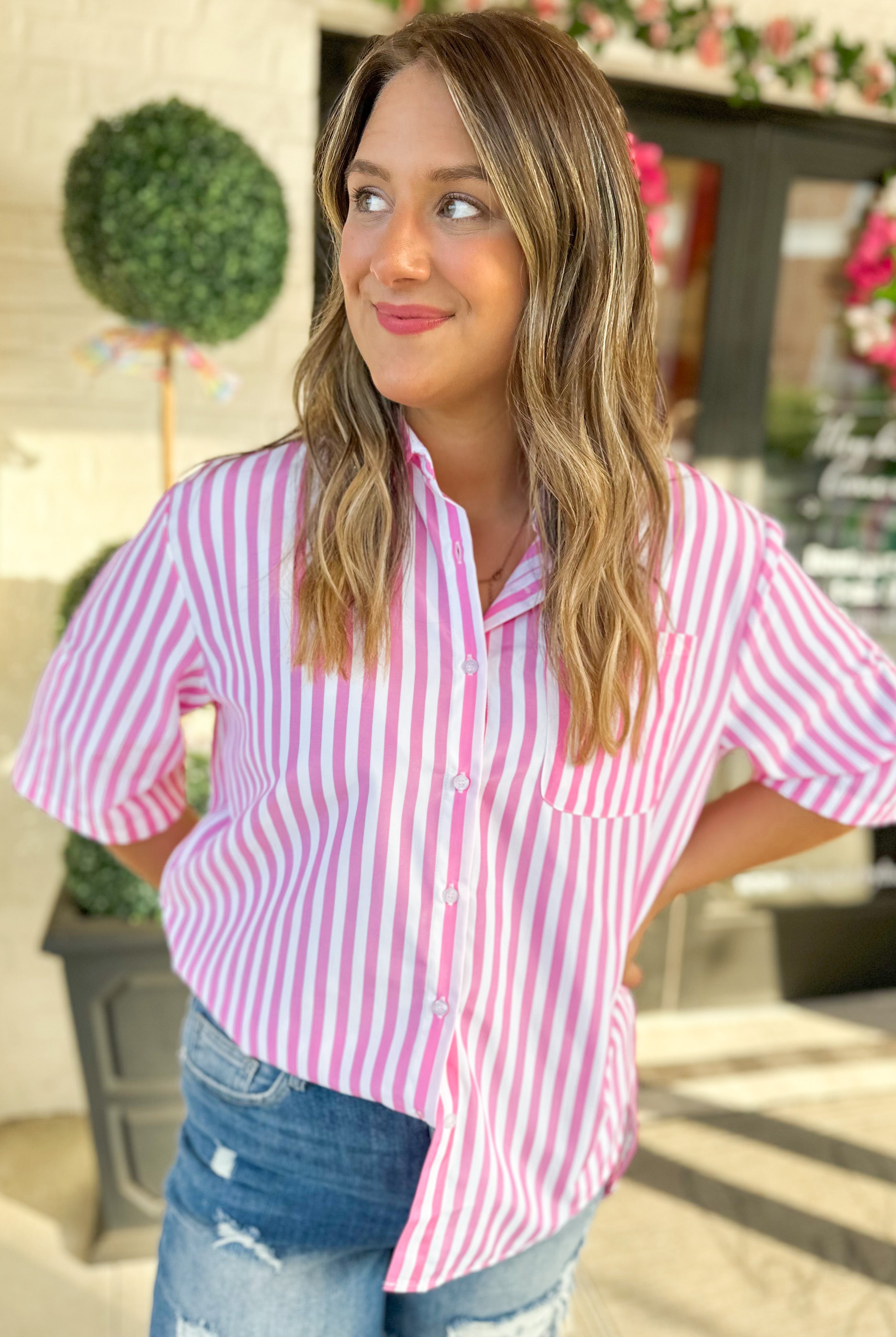 Malichi Striped Hi Lo Short Sleeve Collared Shirt - Be You Boutique