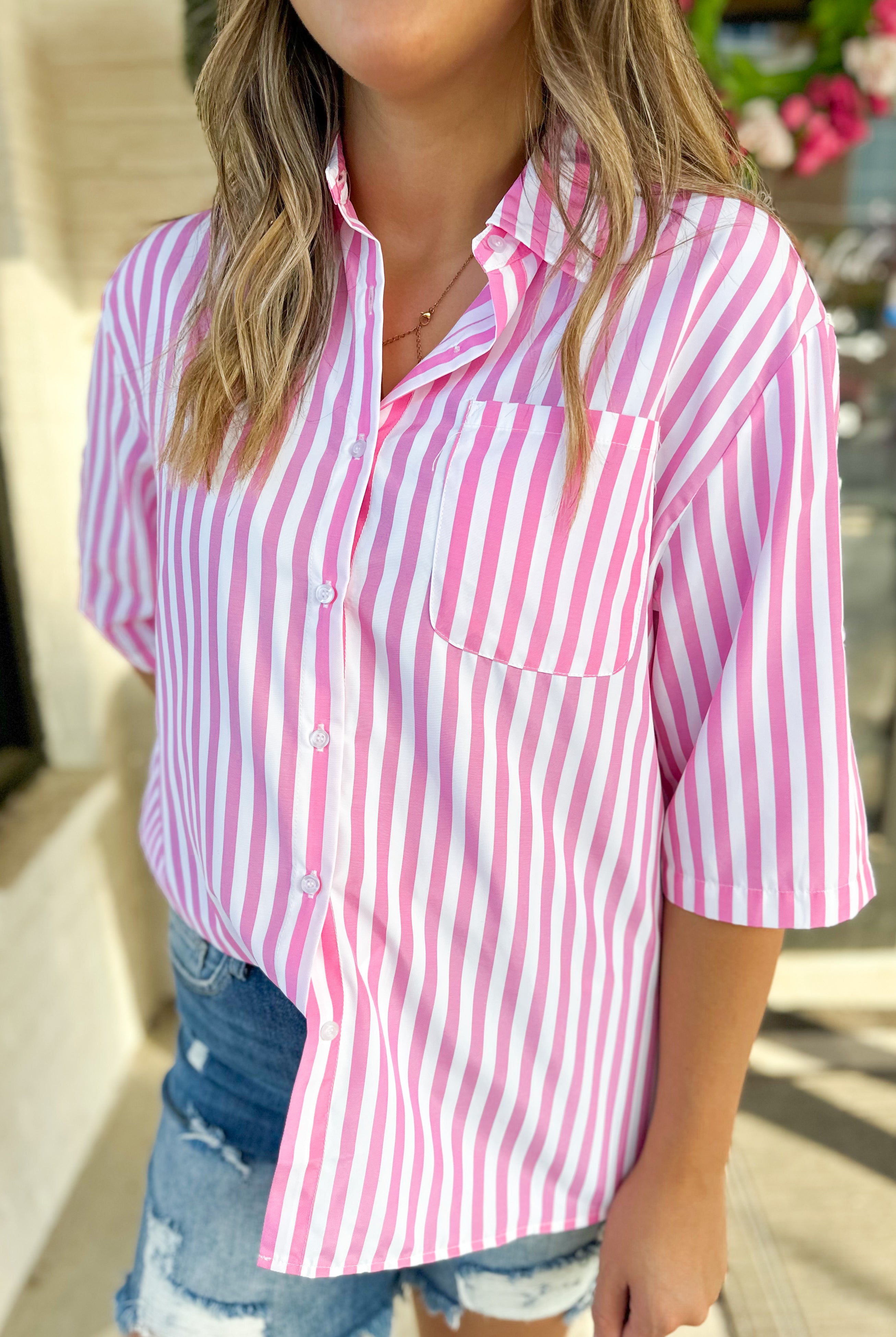 Malichi Striped Hi Lo Short Sleeve Collared Shirt - Be You Boutique