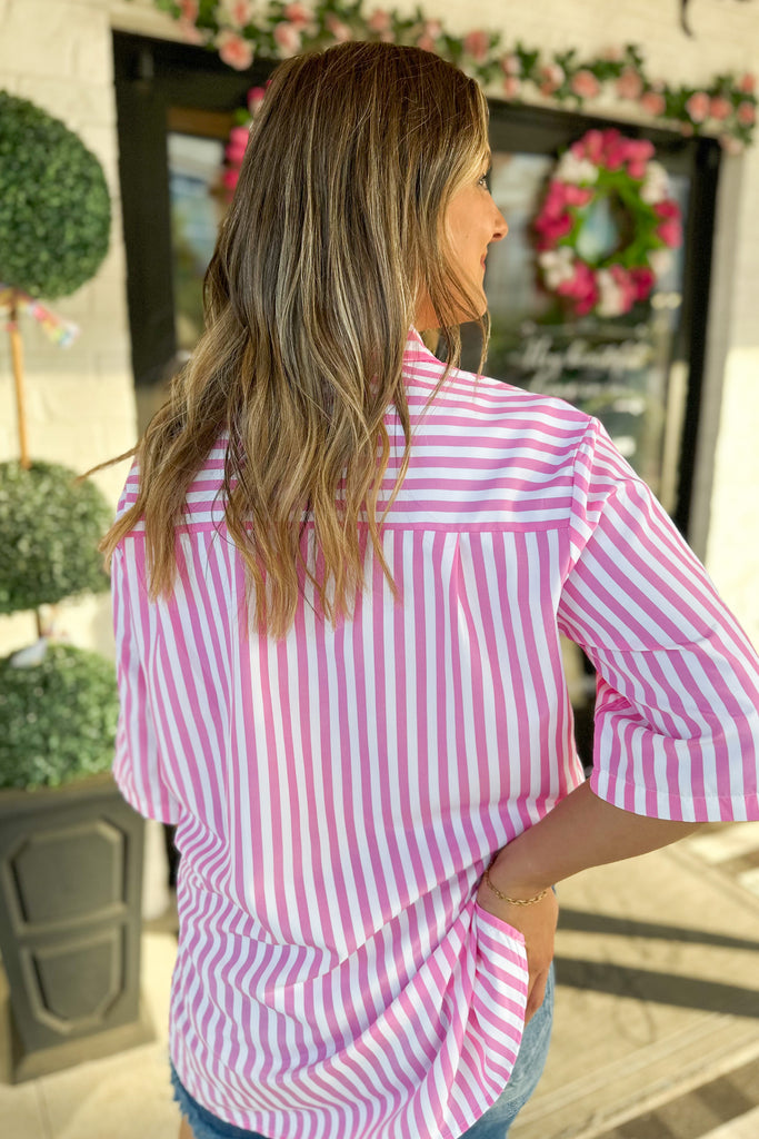 Malichi Striped Hi Lo Short Sleeve Collared Shirt - Be You Boutique
