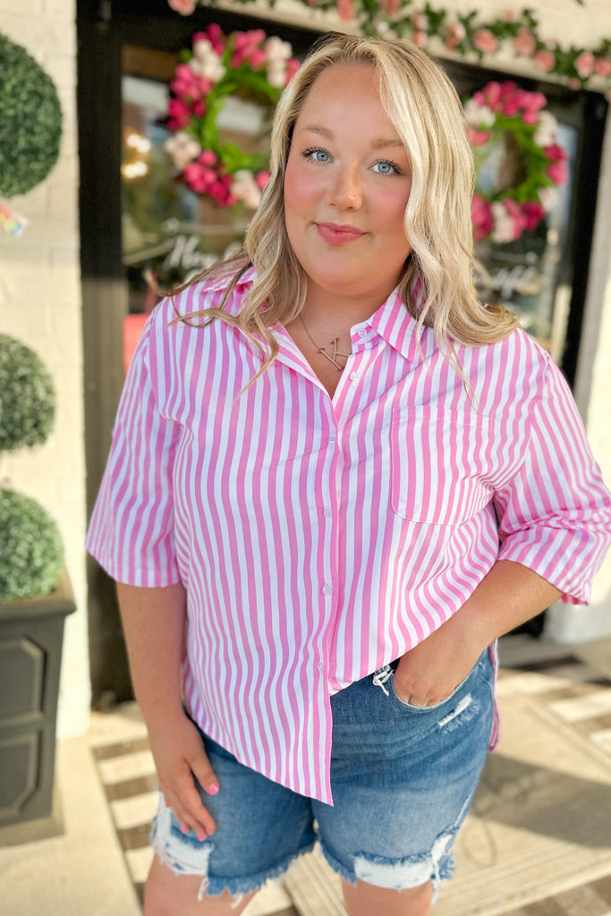 Malichi Striped Hi Lo Short Sleeve Collared Shirt - Be You Boutique