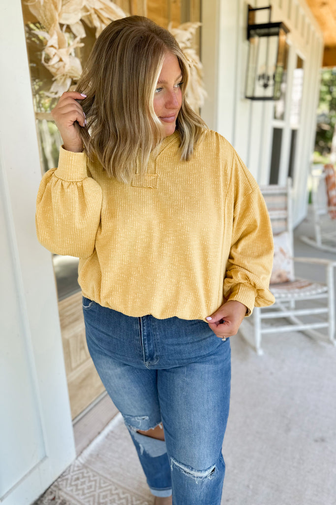 Fall 2023 Hailey V Neck Bubble Sleeve Top - Be You Boutique