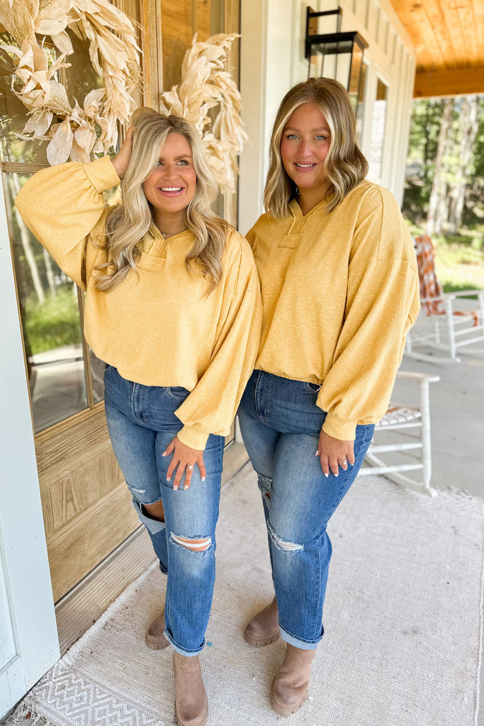 Hailey V Neck Bubble Sleeve Top - Be You Boutique