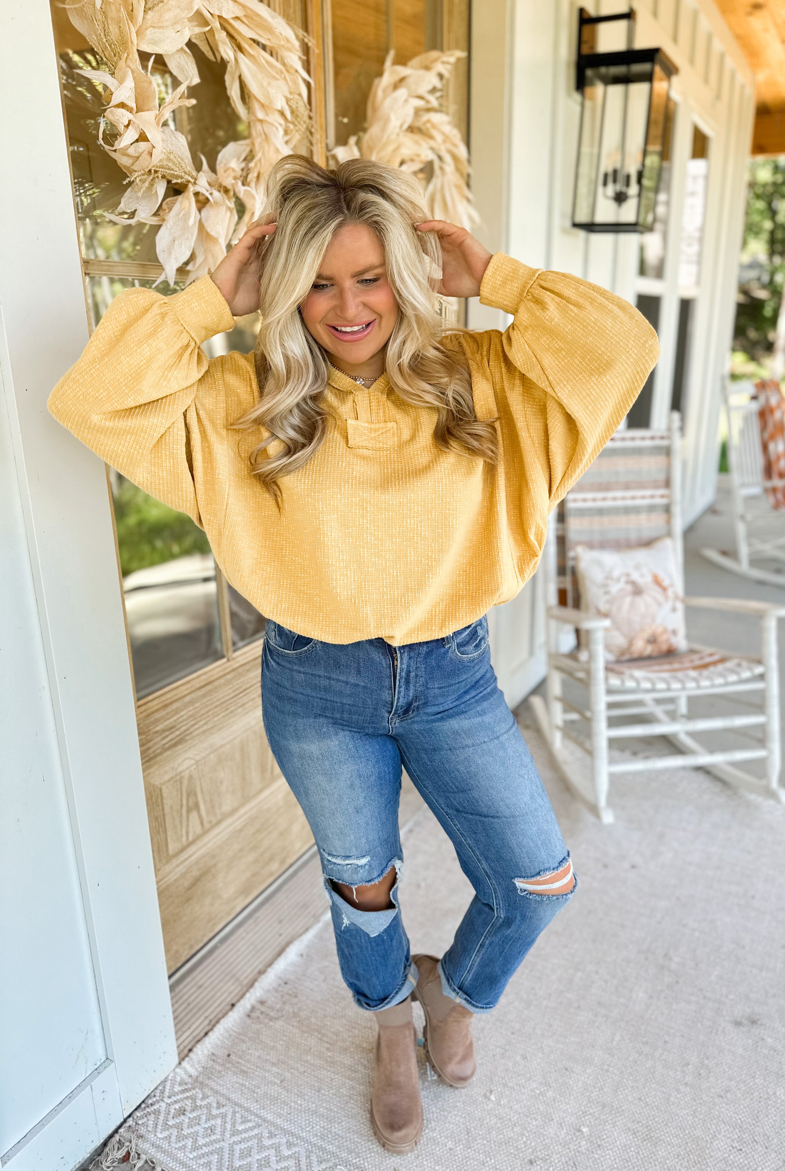 Fall 2023 Hailey V Neck Bubble Sleeve Top - Be You Boutique