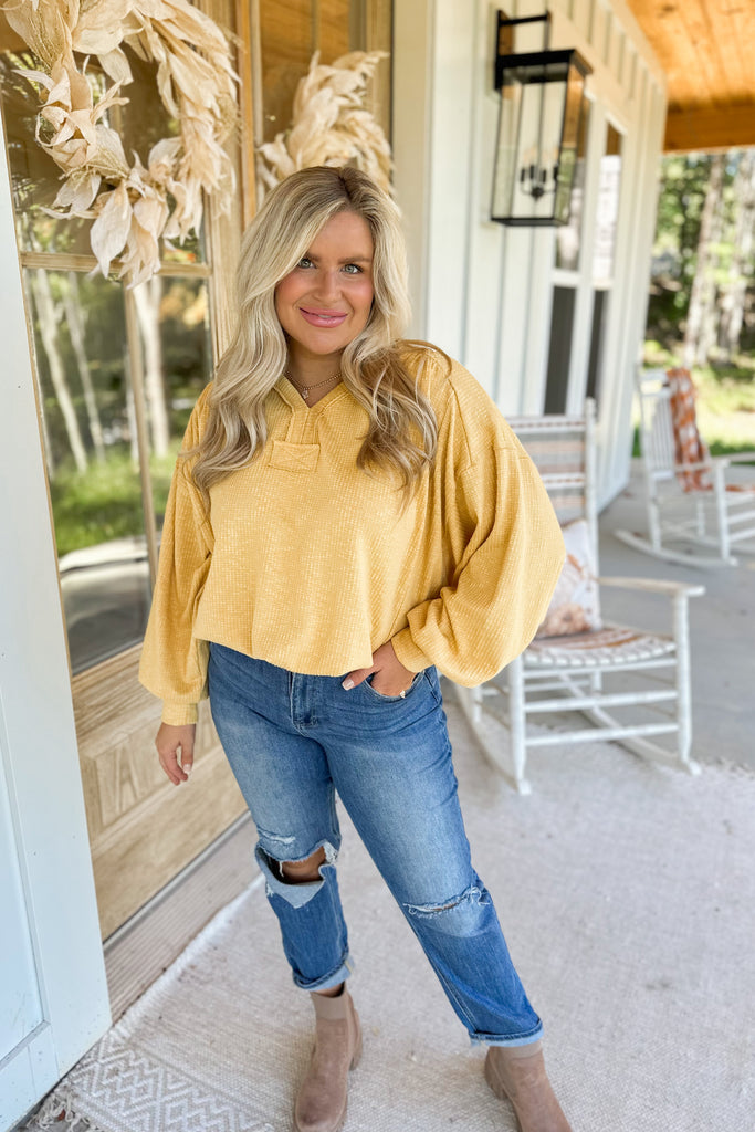 Fall 2023 Hailey V Neck Bubble Sleeve Top - Be You Boutique