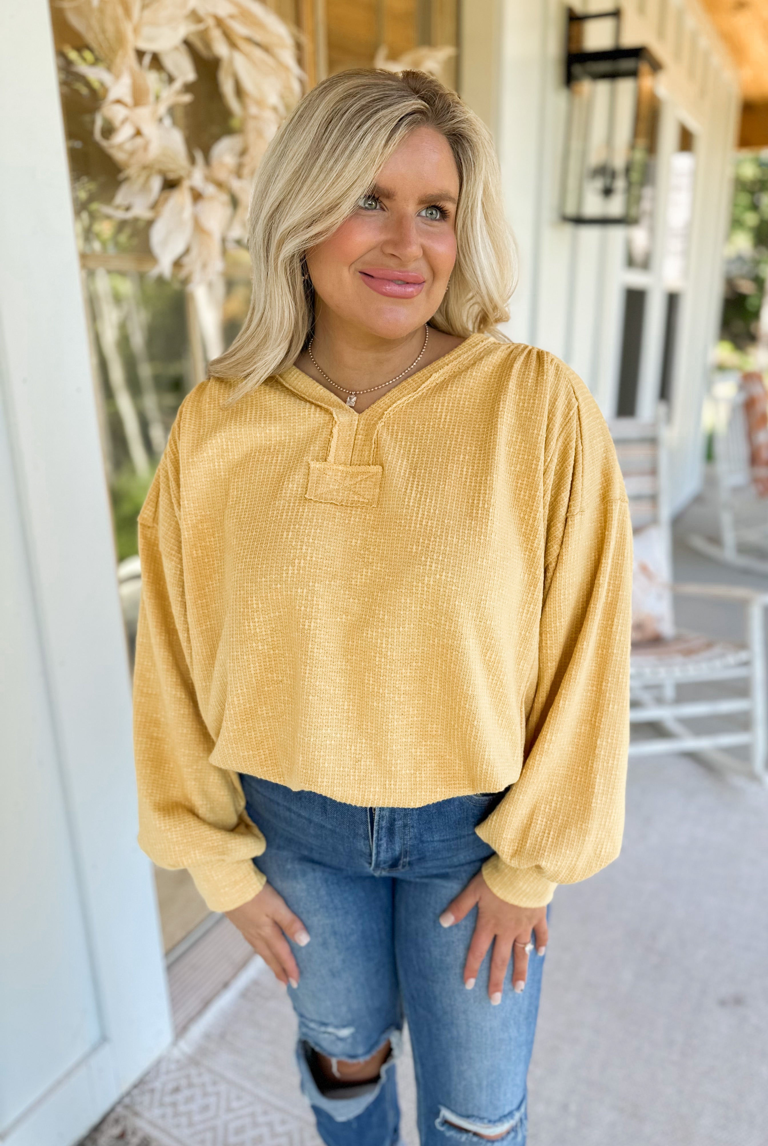 Fall 2023 Hailey V Neck Bubble Sleeve Top - Be You Boutique
