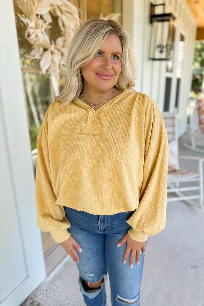 Fall 2023 Hailey V Neck Bubble Sleeve Top - Be You Boutique