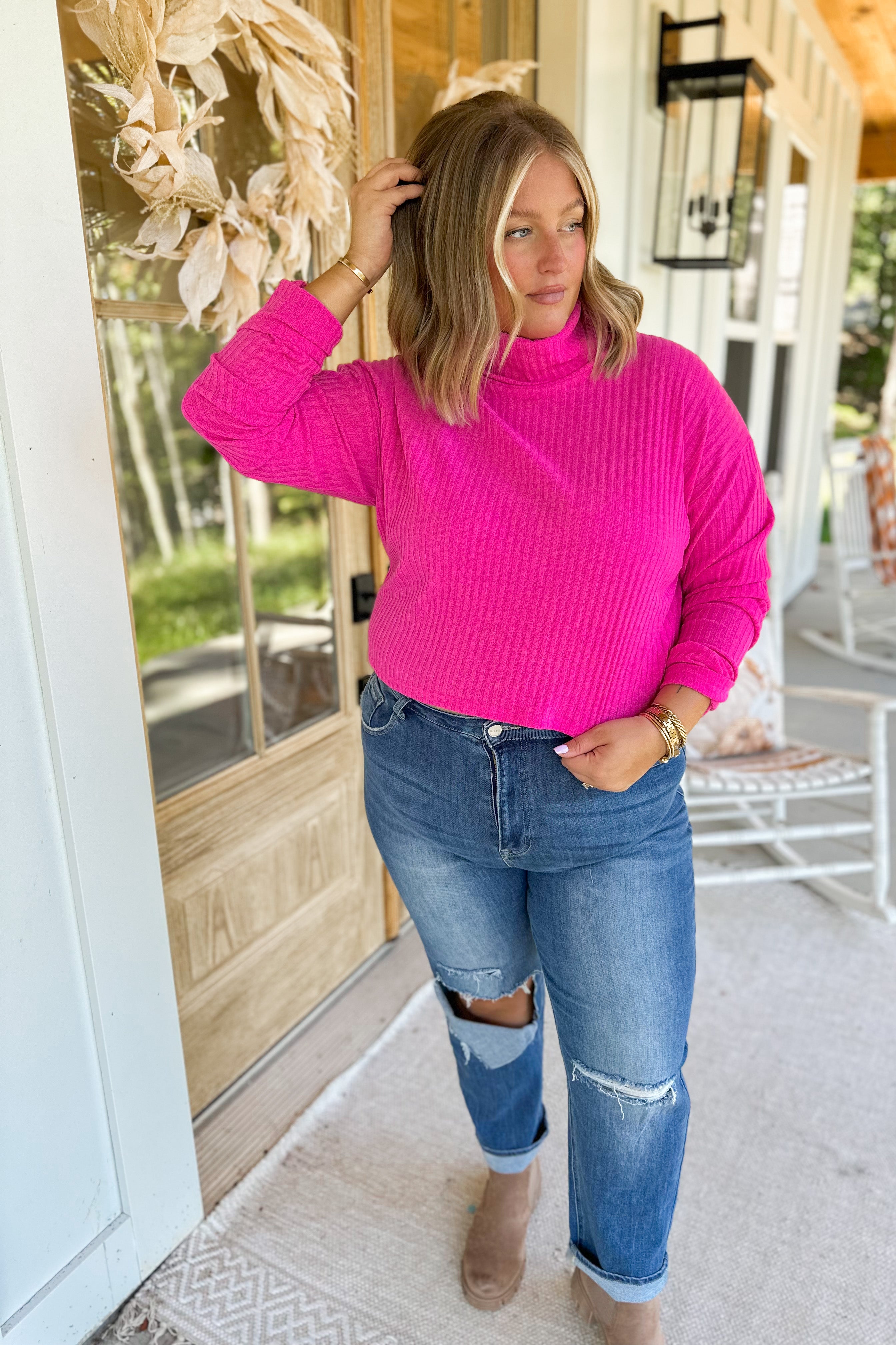 Garry Textured Cropped Turtle Neck Sweater Top FINAL SALE