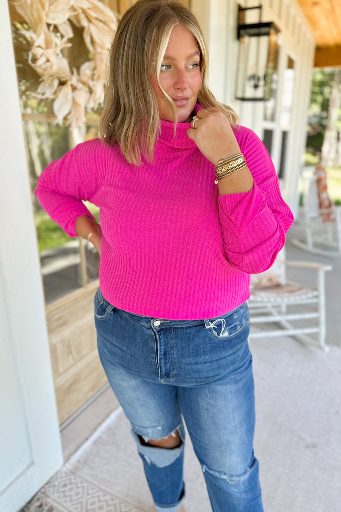 Garry Textured Cropped Turtle Neck Sweater Top - Be You Boutique