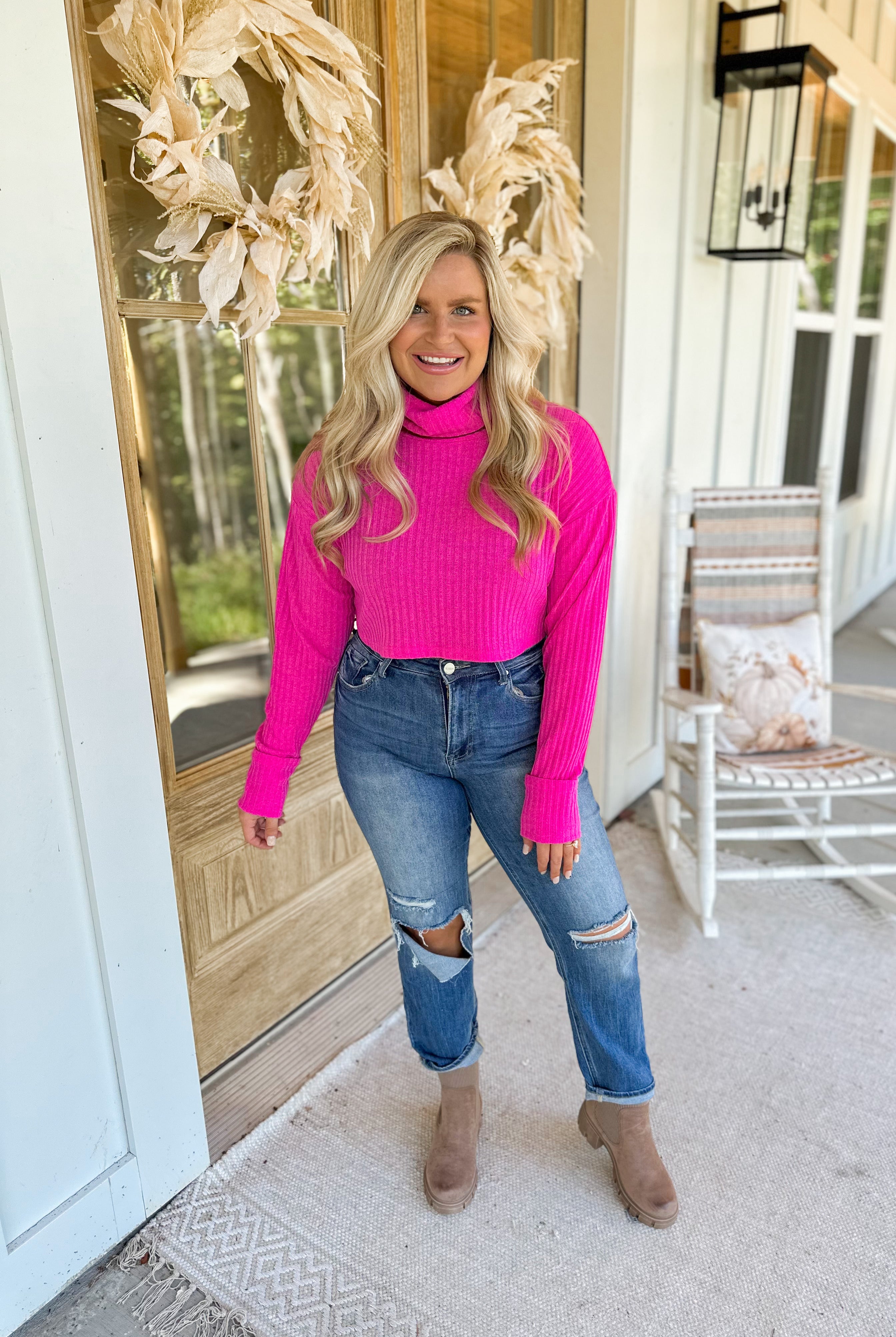Garry Textured Cropped Turtle Neck Sweater Top - Be You Boutique