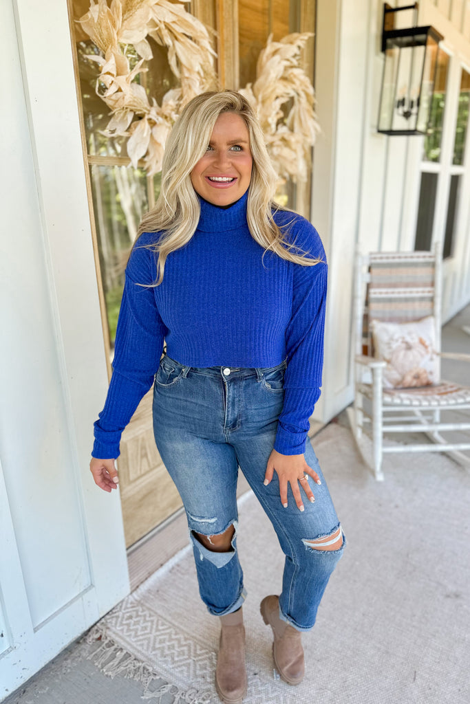 Garry Textured Cropped Turtle Neck Sweater Top - Be You Boutique