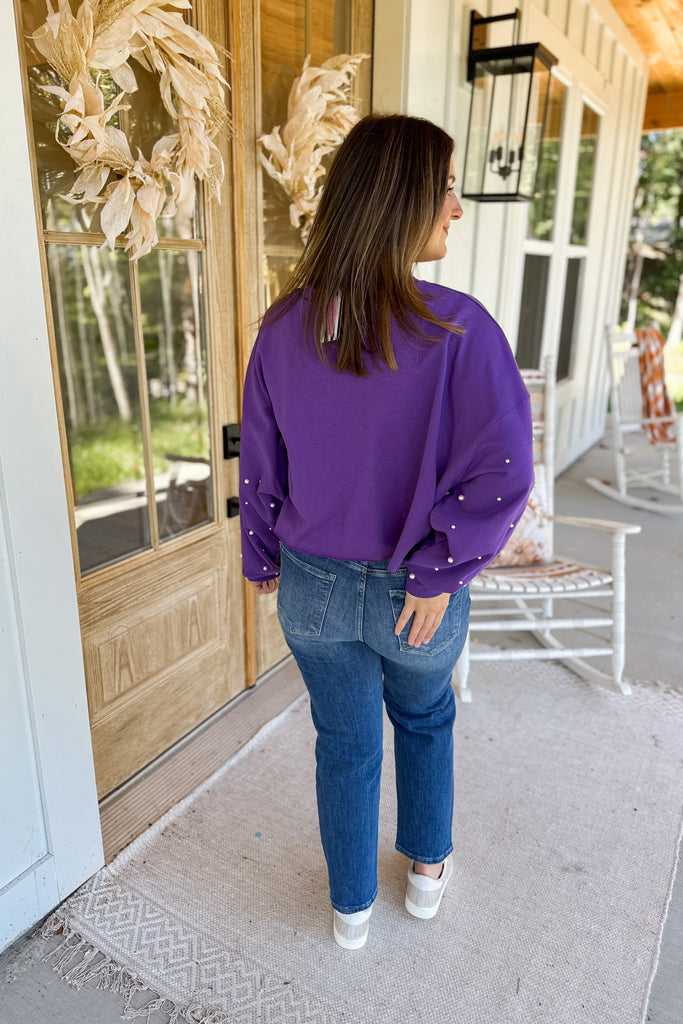 Cozy Pearl Allover Cropped Studded Sweatshirt - Be You Boutique