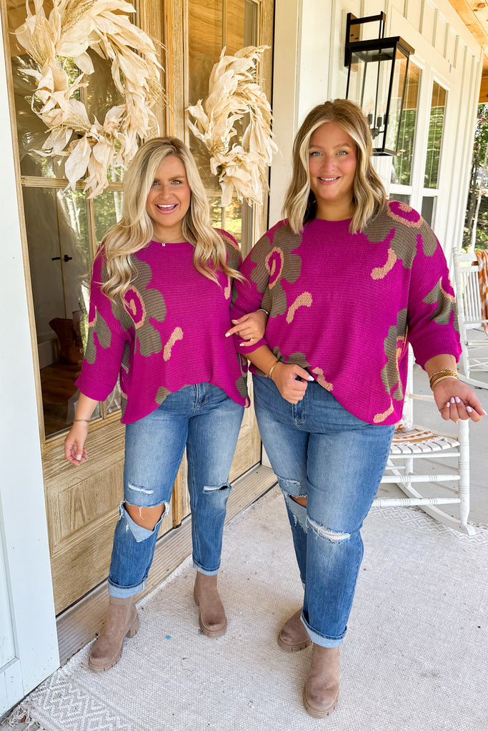 Leon Flower Print Knit Pullover Sweater - Be You Boutique