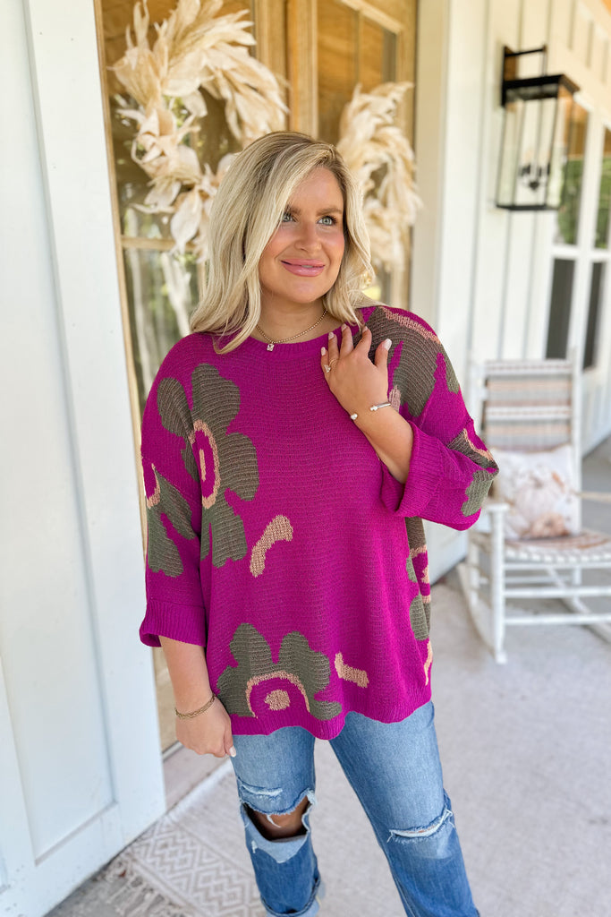 Leon Flower Print Knit Pullover Sweater - Be You Boutique