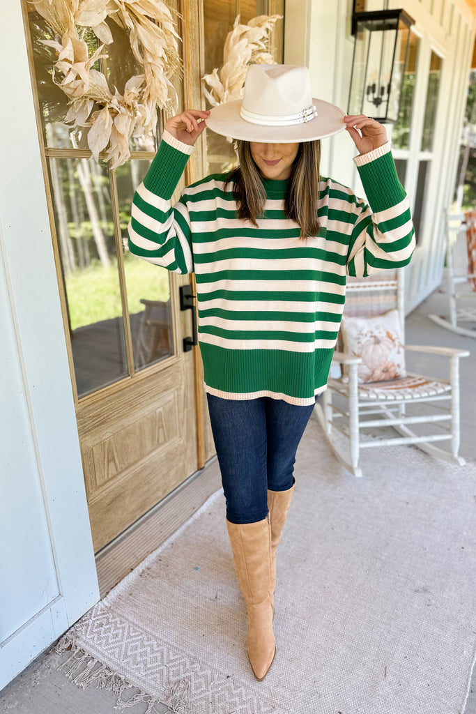 Beckett Striped Oversized Round Neck Ribbed Detail Sweater - Be You Boutique