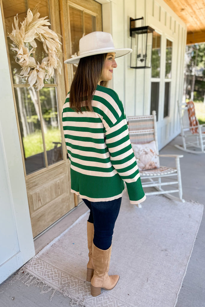 Beckett Striped Oversized Round Neck Ribbed Detail Sweater - Be You Boutique